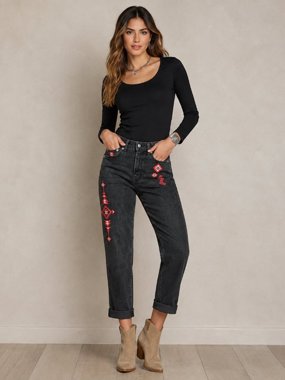 Lauren Ralph Lauren Aztec Southwestern Cropped Jeans Black Size 2